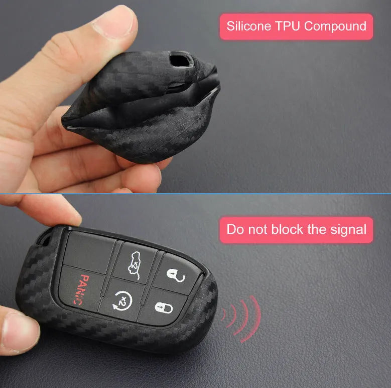 Carbon fibre silicone remote key protection case for Dodge Chrysler Fiat vehicles