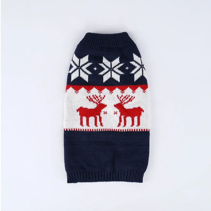 Navy blue knitted Christmas sweater for dogs with personalised festive design