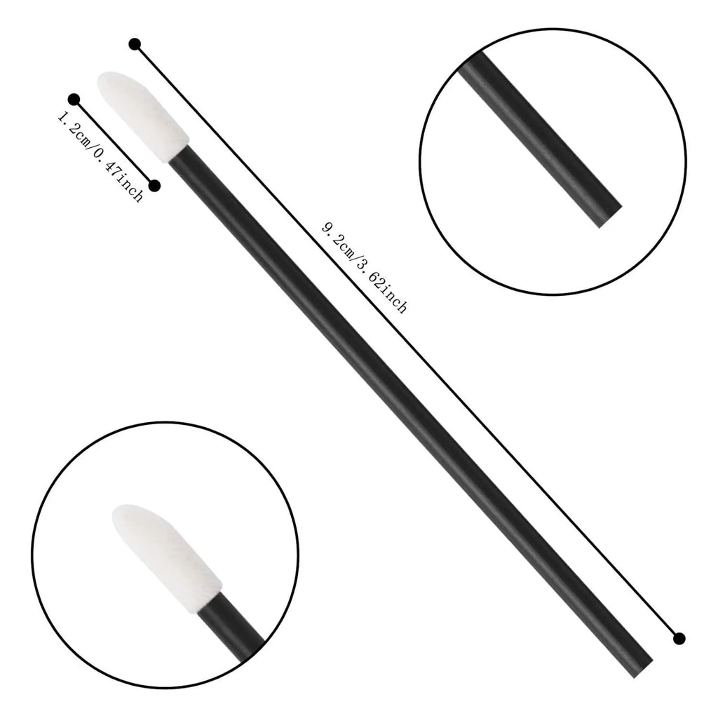 Disposable lip brushes with black handles and flocked tips in bulk packaging for lipstick and gloss application