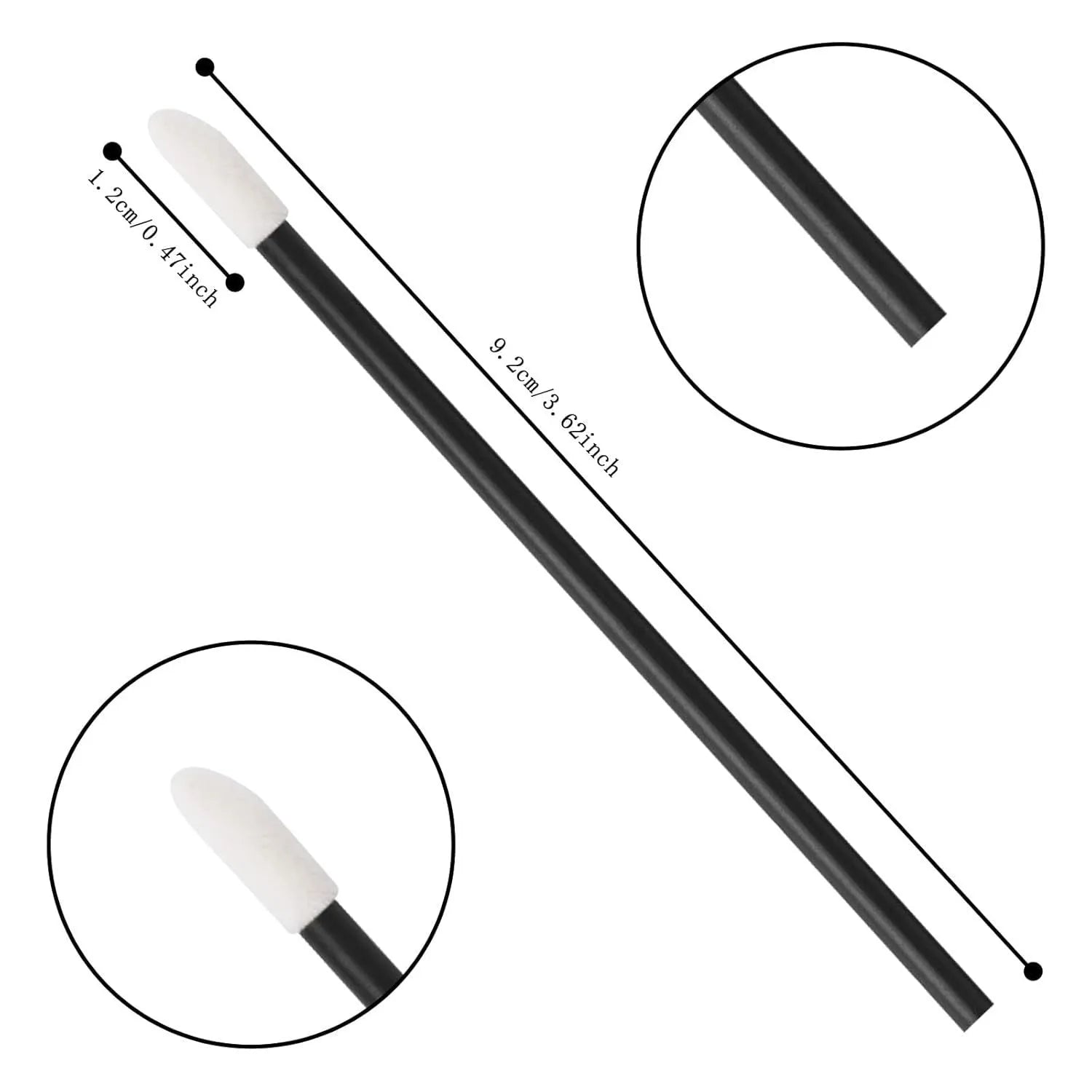 Disposable lip brushes with black handles and flocked tips in bulk packaging for lipstick and gloss application