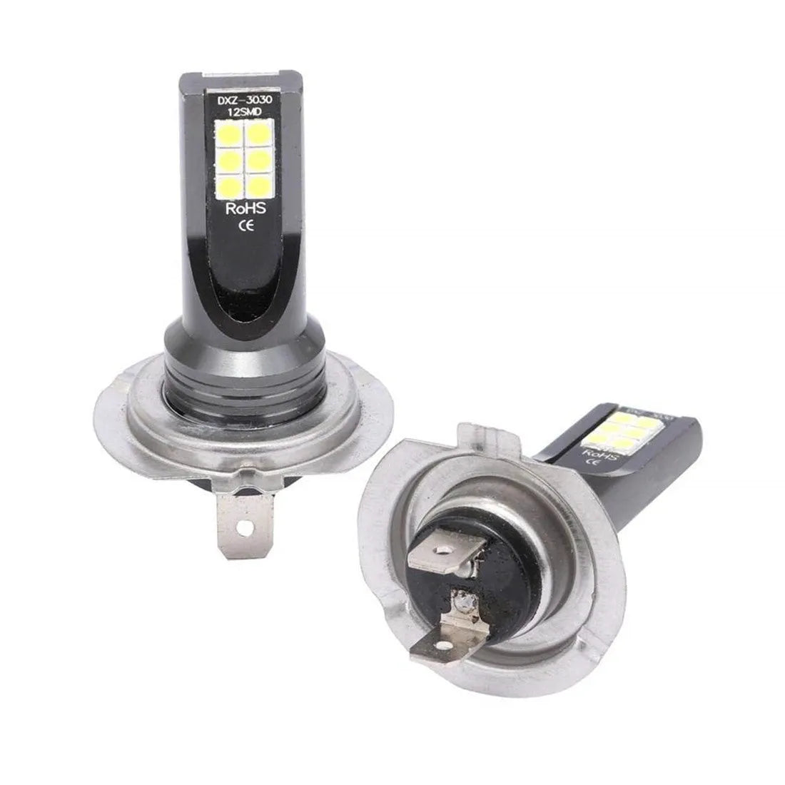 H7 110W 12SMD 3030 LED car fog light bulb with white aluminium housing.