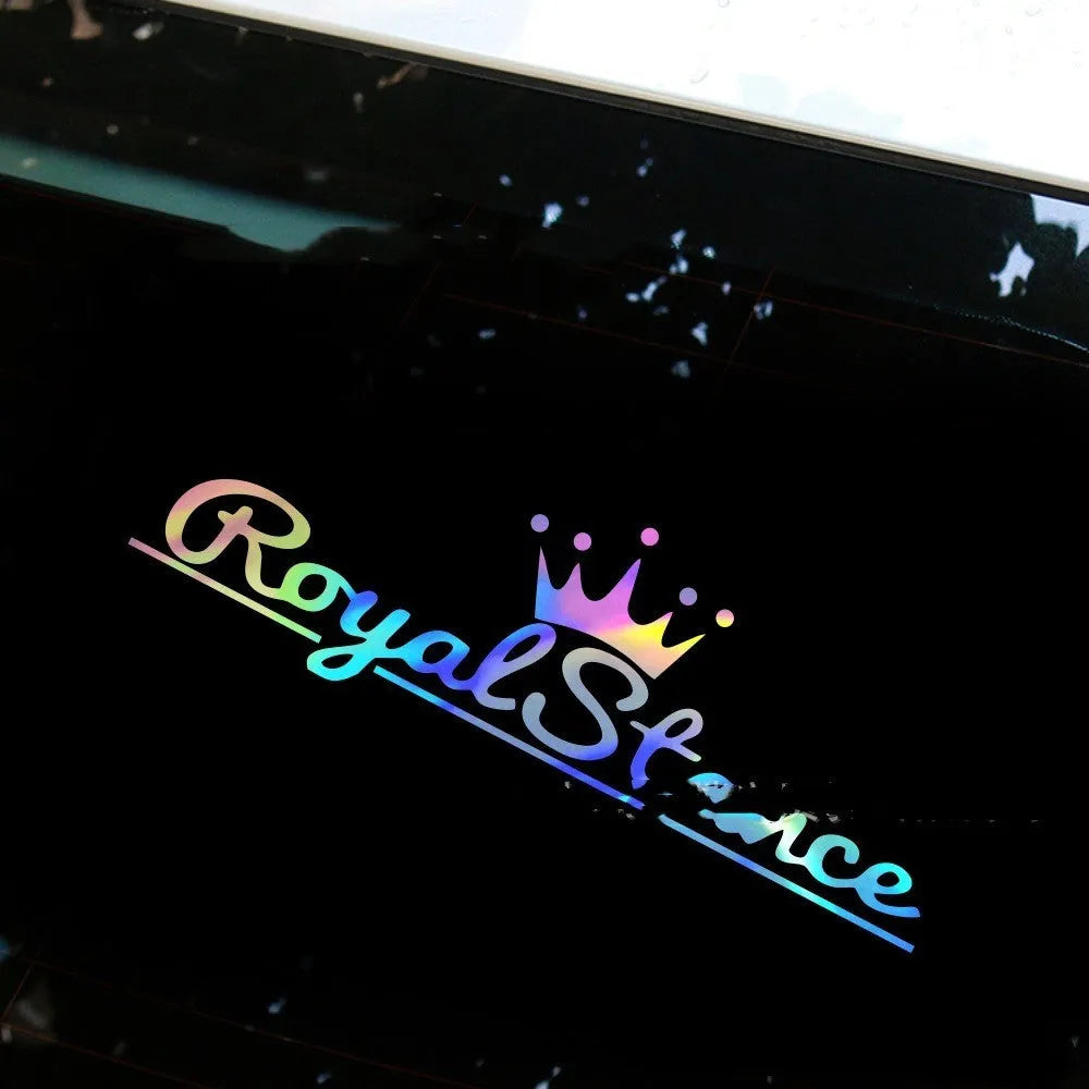 Colourful reflective crown design vinyl car sticker decal showing dimensions of 30cm by 12cm.