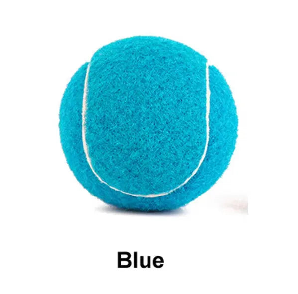 6.3cm bite-resistant rubber dog tennis ball in assorted colours including pink, blue, and green.