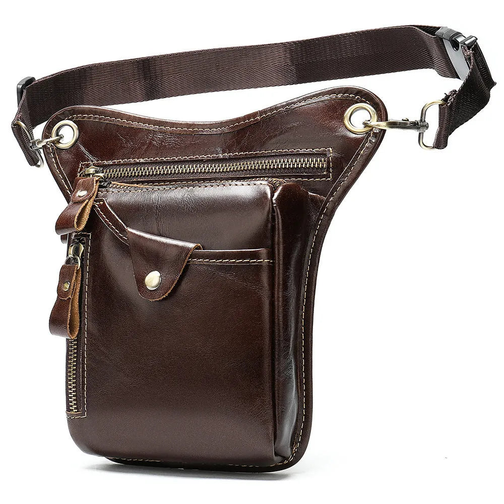 Genuine crazy horse leather satchel bag with retro design and shoulder strap