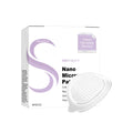 Pack of four white nano microneedle skincare patches on a blue background