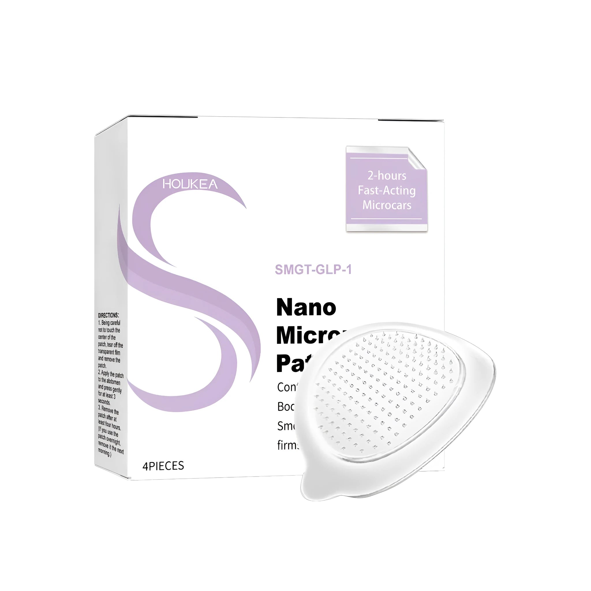Pack of four white nano microneedle skincare patches on a blue background