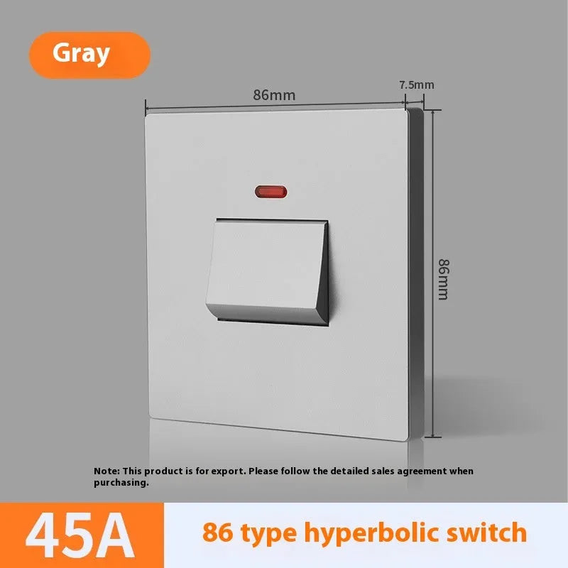 Gold, grey, and white illuminated high-current 3-pole electrical switch for appliances.