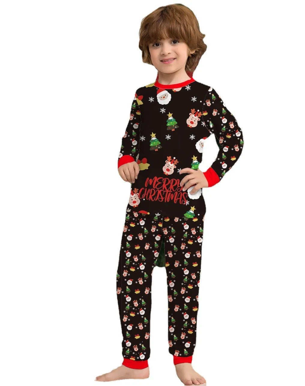 Family Christmas matching pyjamas set in cotton with coordinated designs for all family members including dogs