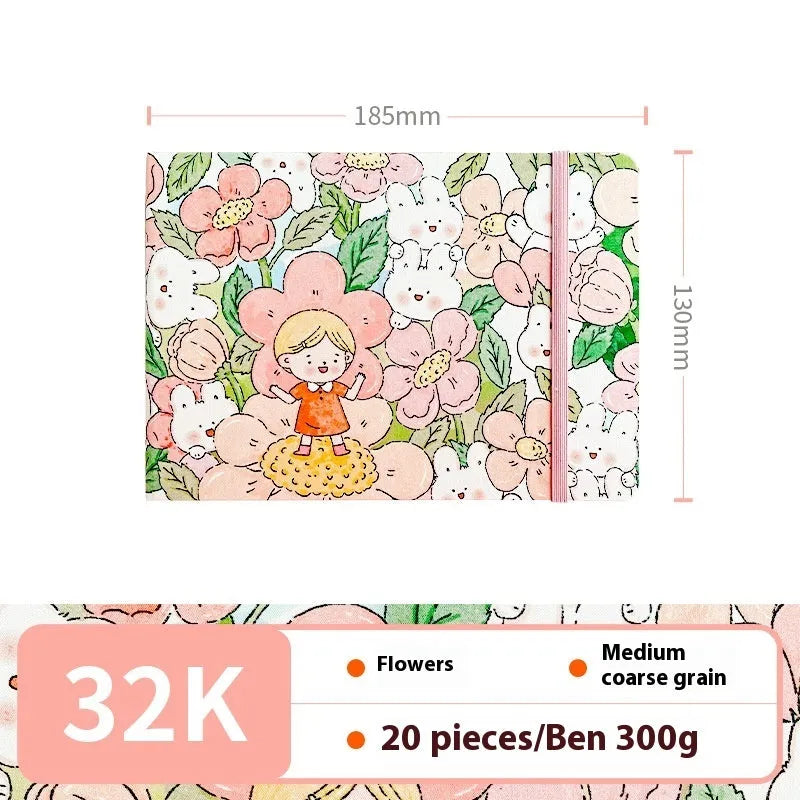 Feiluniao handmade fabric watercolour sketchbook with decorative cover, shown at 185mm length.