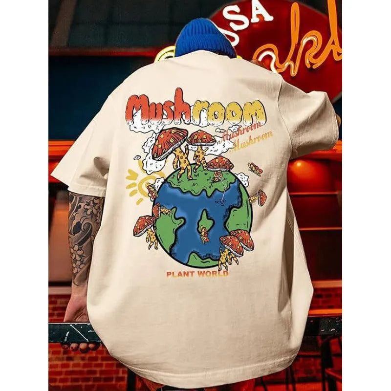 Men's printed streetwear sports t-shirt in polyester flat mop cloth fabric with digital pattern