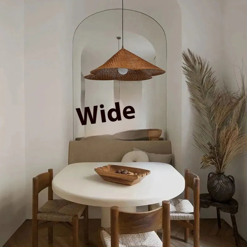Natural rattan woven ceiling lamp with bamboo frame in Silent Wind style