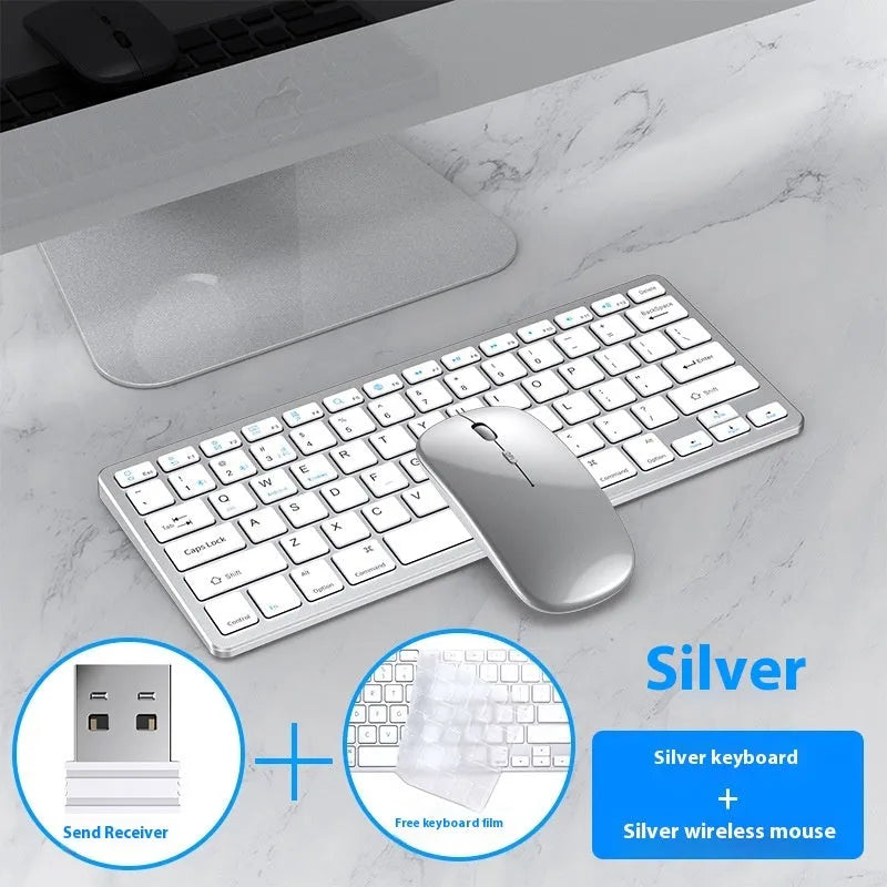 Ultra-thin wireless keyboard and mouse combo in black, gun colour, or silver with receiver and keyboard cover