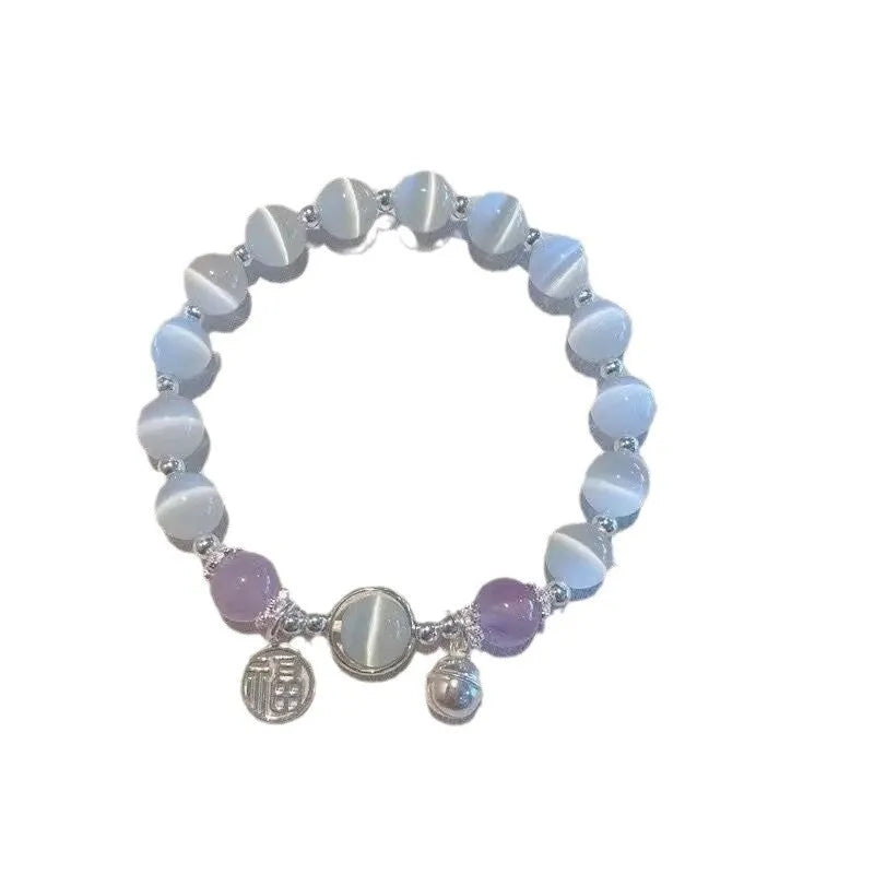 Glass butterfly bracelet for women with drop shape design and coloured glaze beads in moonlight grey