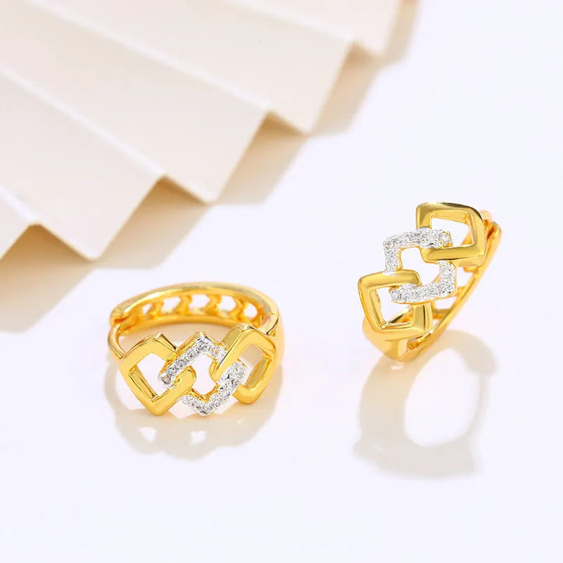 Gold geometric hollow-out earrings with colour separation ear clip