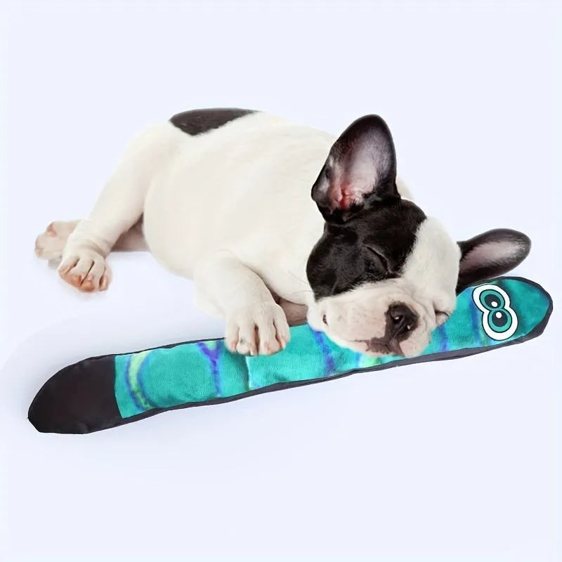30 cm snake-shaped plush dog squeaky toy with stripe prints in multicolor