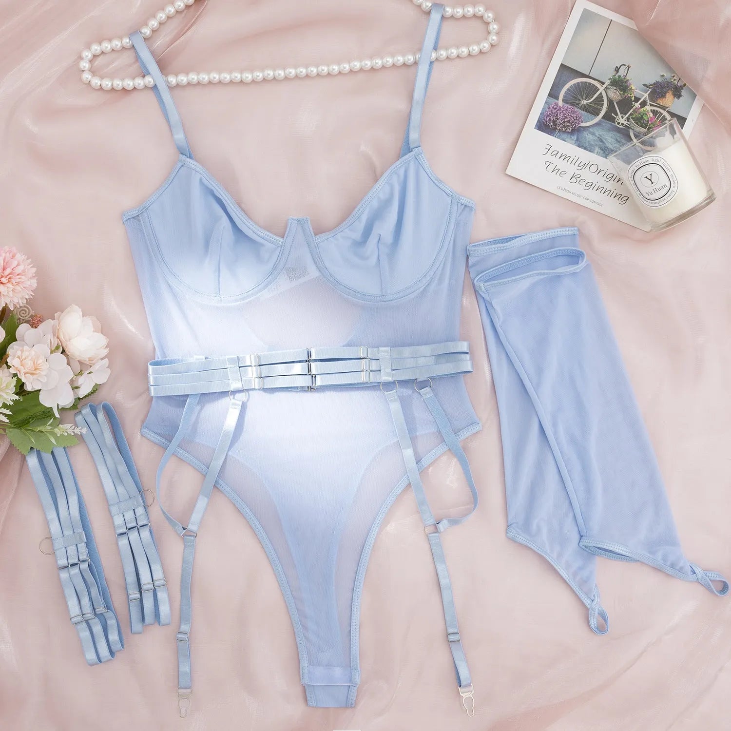 Women's mesh see-through jumpsuit in multiple colours with transparent polyester fabric design