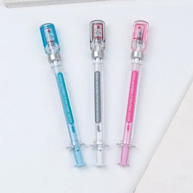 Vaccine pen design gel pen with black 0.5mm refill and plastic shell