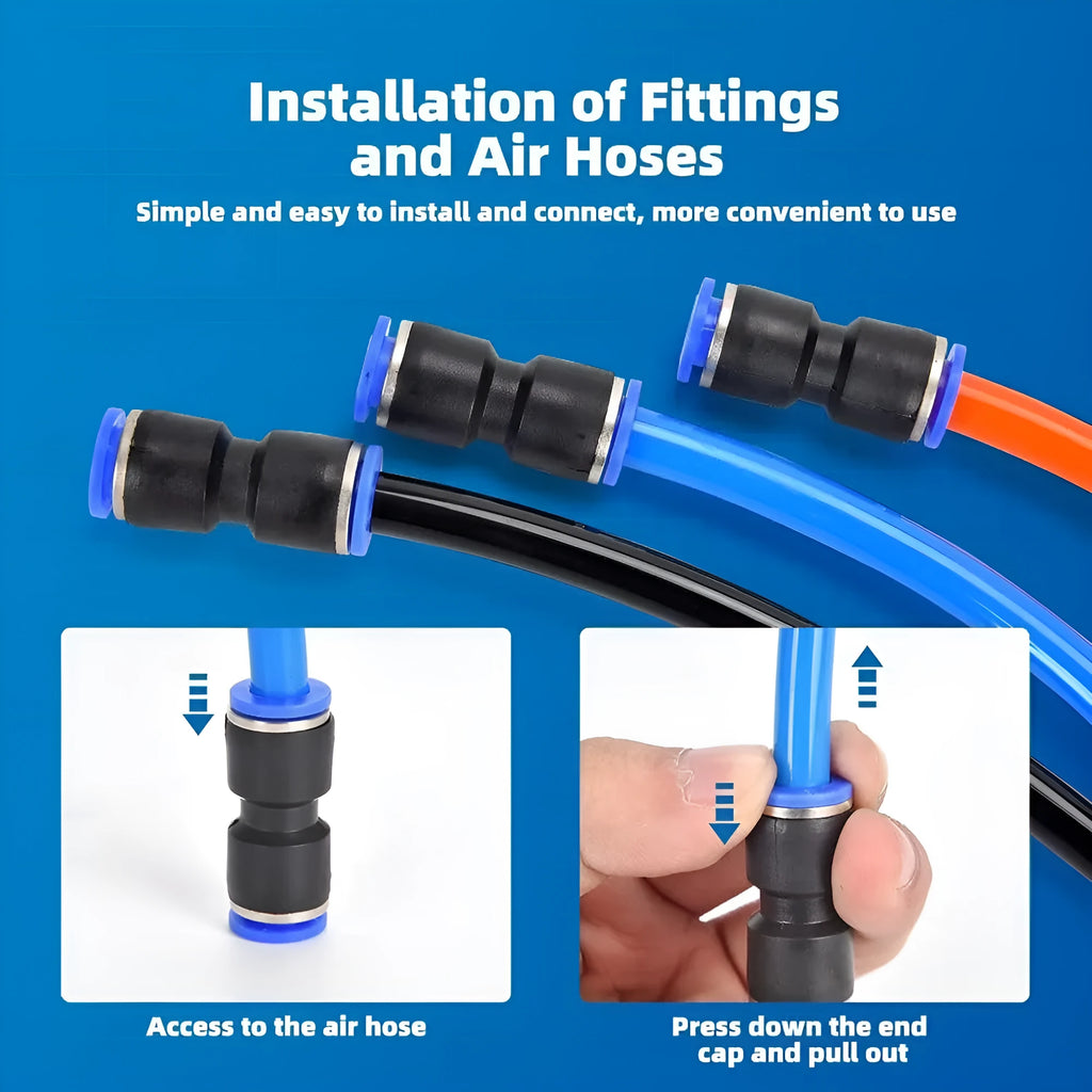 60-piece quick pneumatic push-in connector kit with R1/4 and R1/2 fittings