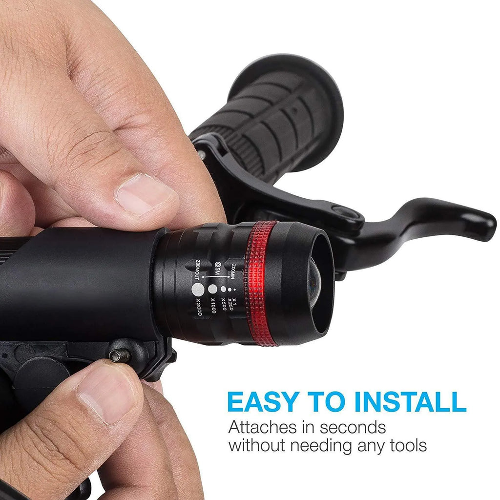 Bicycle headlight and taillight set with a separate mounting bracket on a bicycle handlebar.