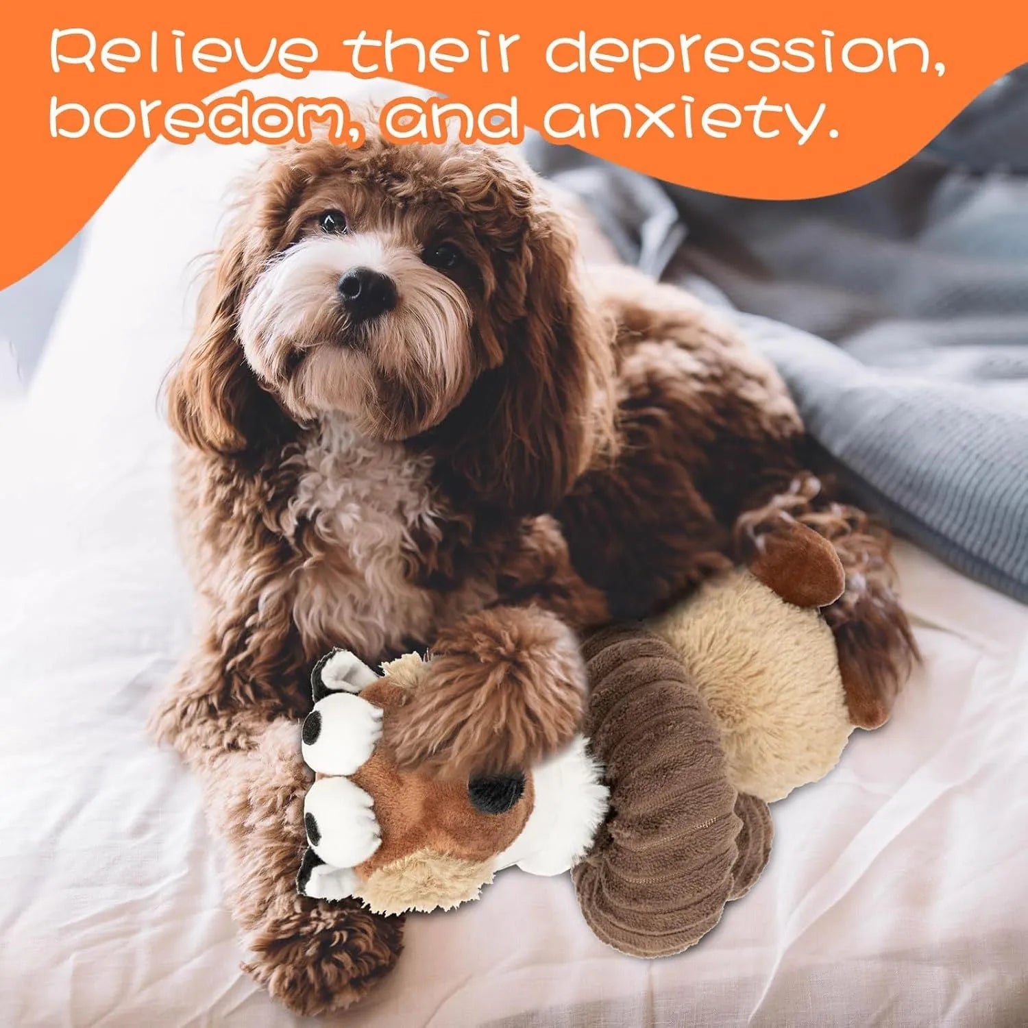Brown, grey, and yellow plush stuffed dog toys with a foldable design.