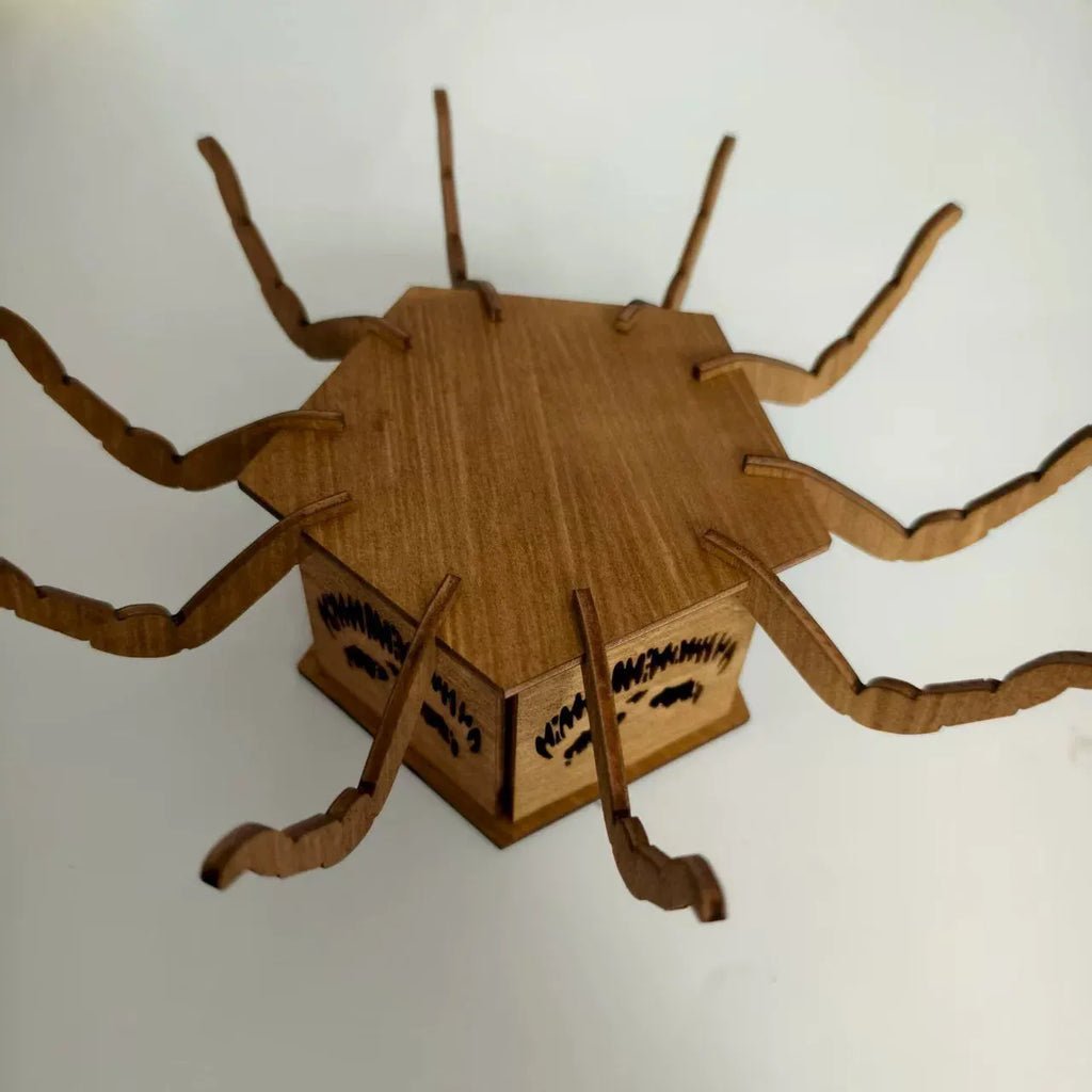 Wooden spider mini lantern Halloween candlestick decoration measuring 21cm by 8.5cm
