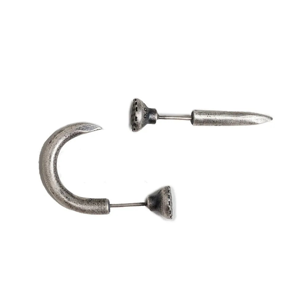 S925 sterling silver nail-shaped stud earrings in straight and curved punk designs