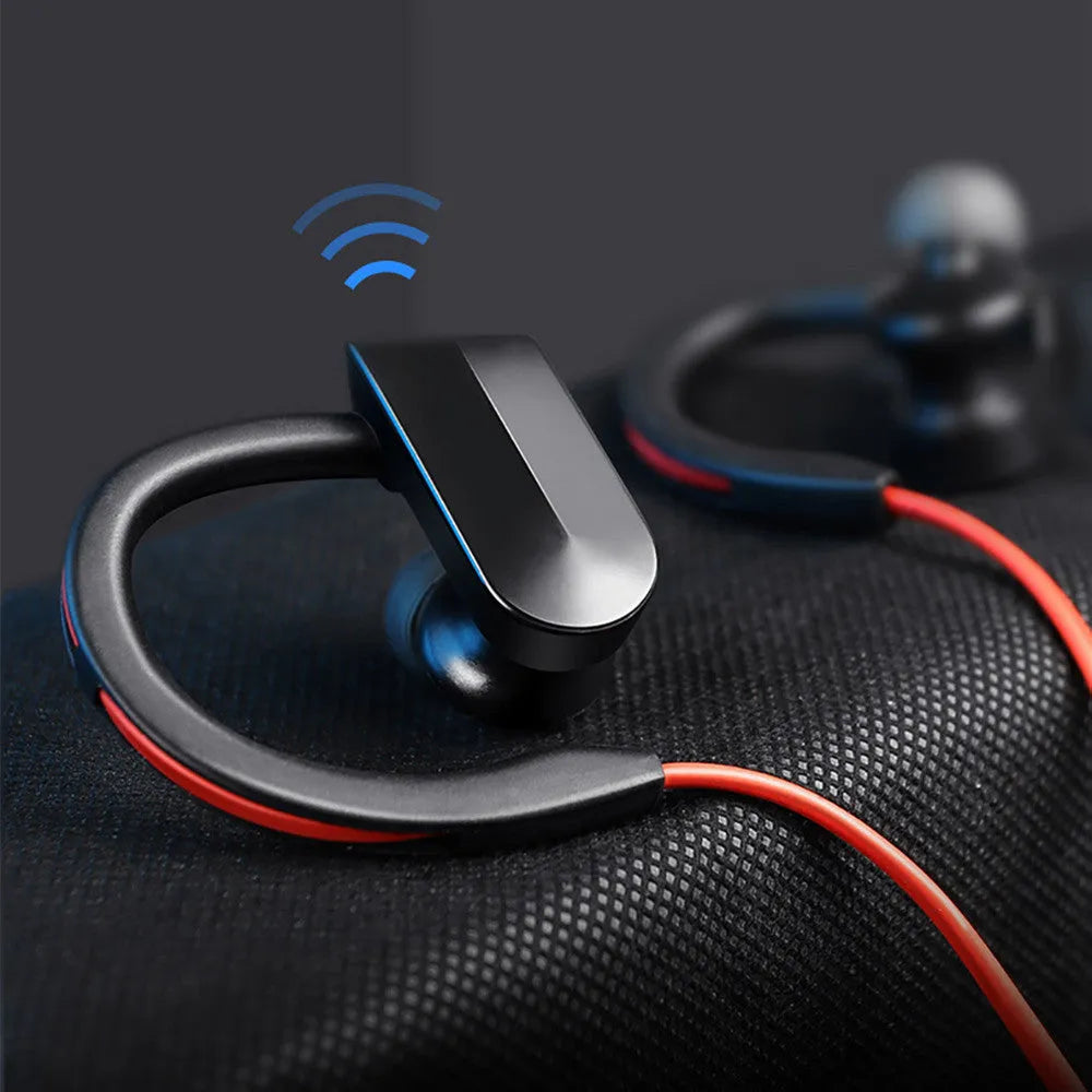 Wireless neckband Bluetooth earphones in black colour with USB charging cable