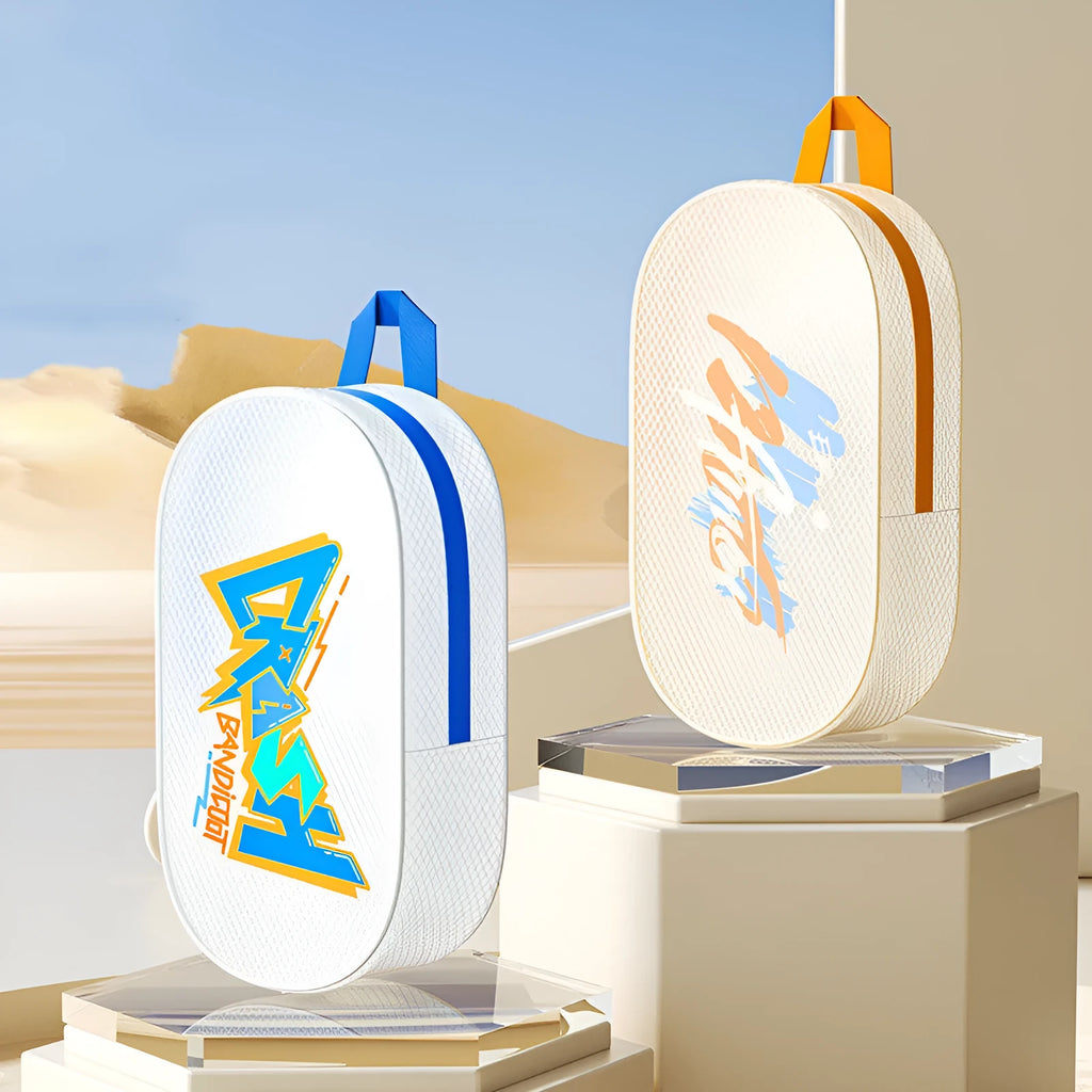 Orange waterproof EVA swimming storage bag showing 3L and 7L size options.