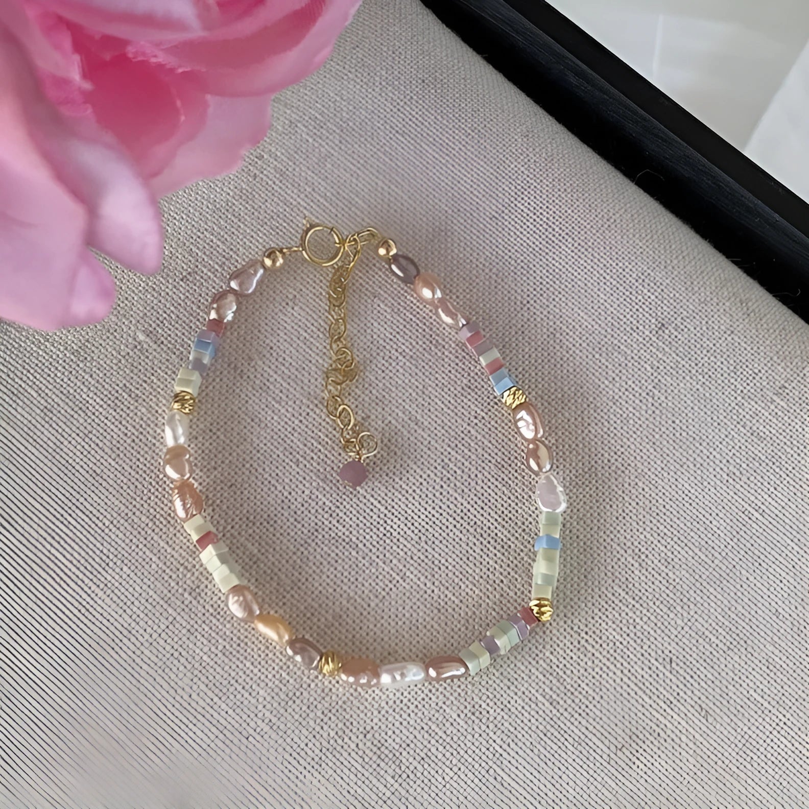 14K gilded purple natural pearl bracelet and necklace set with irregular mini pearls