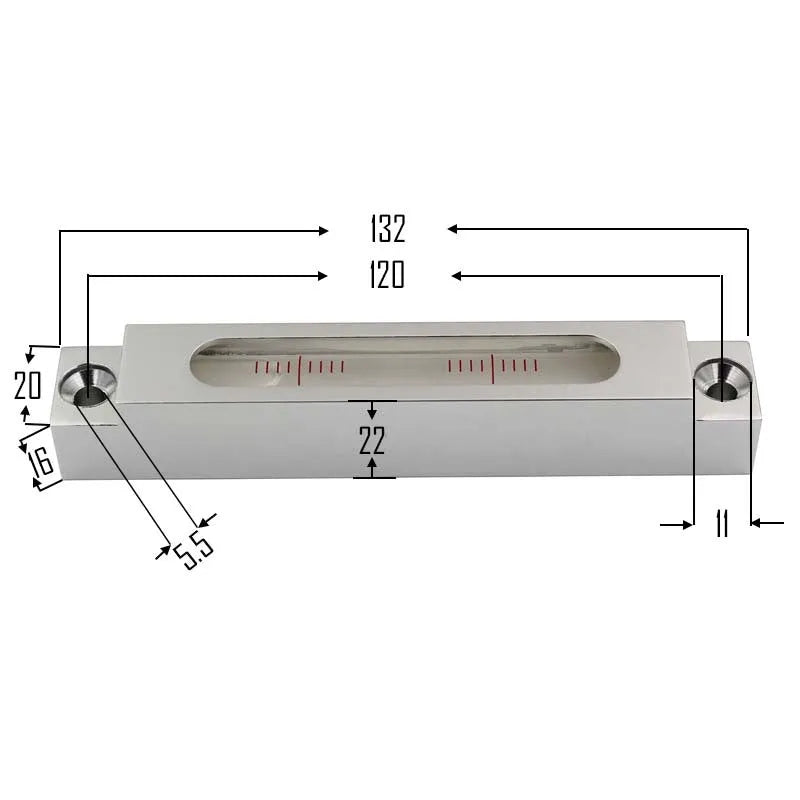 Metal and glass mini strip spirit level showing measurement accuracy of 0.02mm/m