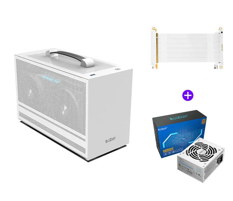 Hummingbird PRO ITX mini desktop computer case in titanium grey or white tinned steel.