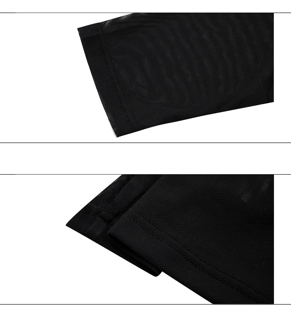Women's slim black mesh bottoming shirt with long sleeves and cooling fabric