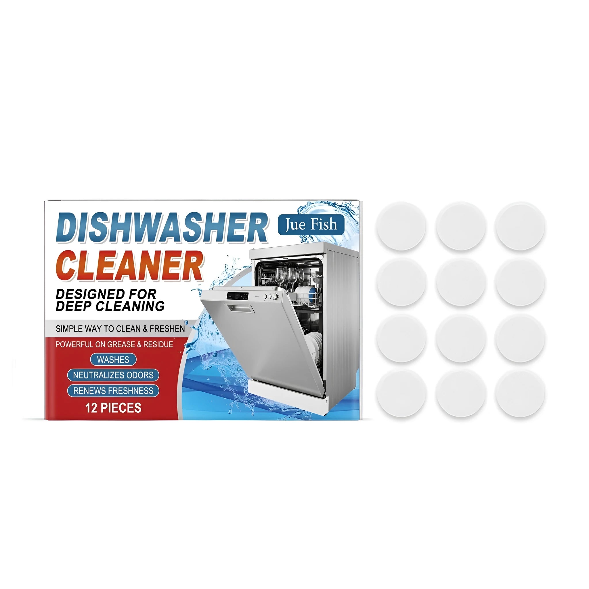 Pack of 12 dishwasher cleaning tablets for household appliance maintenance