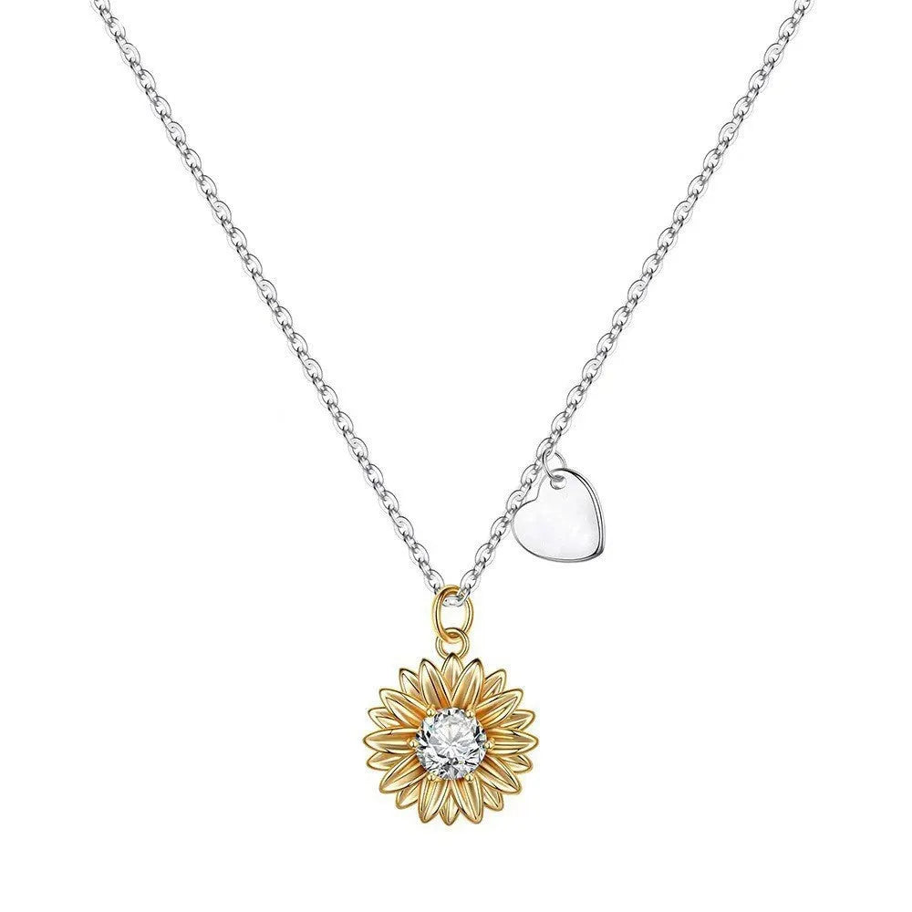 925 silver sunflower necklace with adjustable chain and geometric daisy pendant
