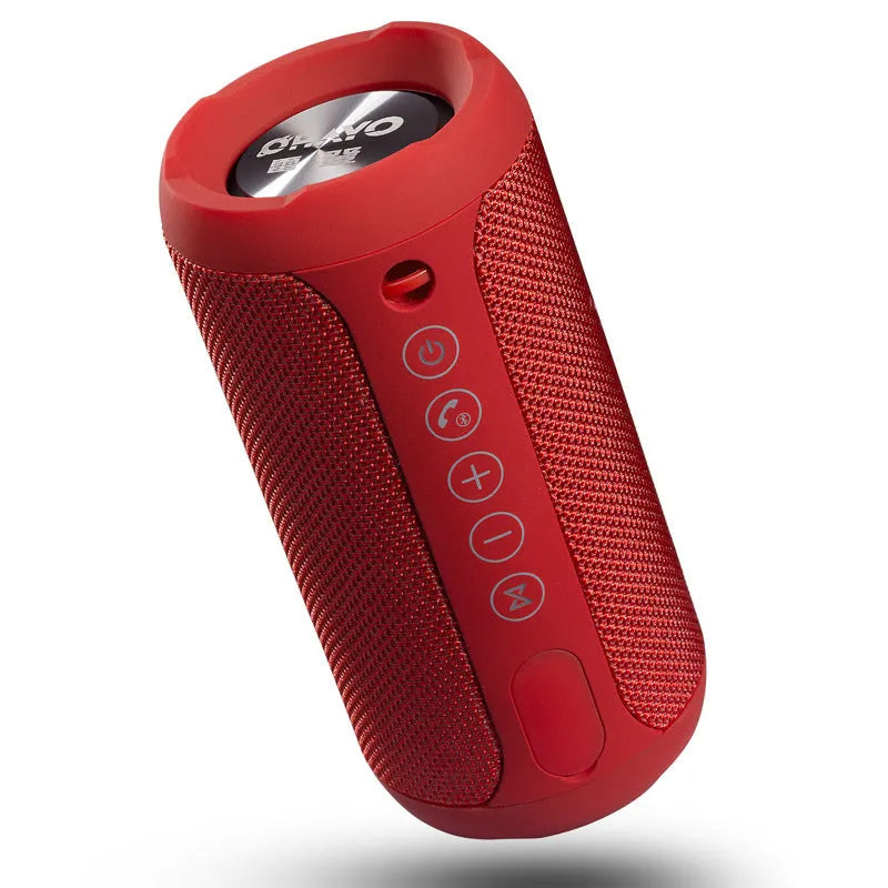 Outdoor waterproof Bluetooth speaker in black, camouflage, grey, or red colours.