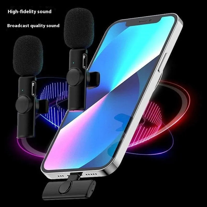 Wireless collar clip lavalier microphone for outdoor video recording with multiple interface connection options