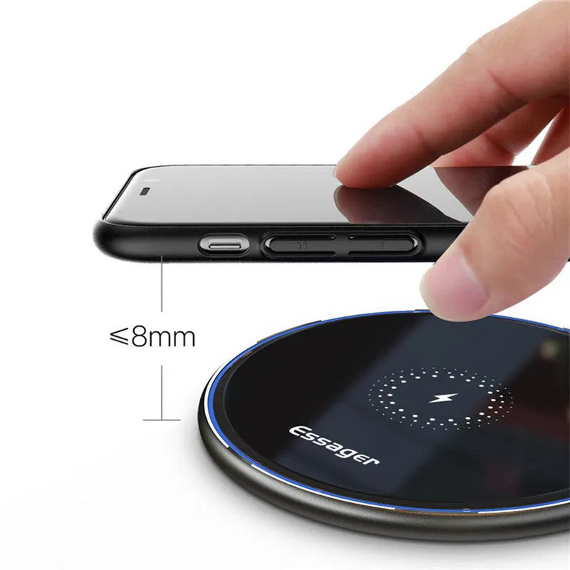 Black aluminium alloy wireless charging pad with LED indicator light