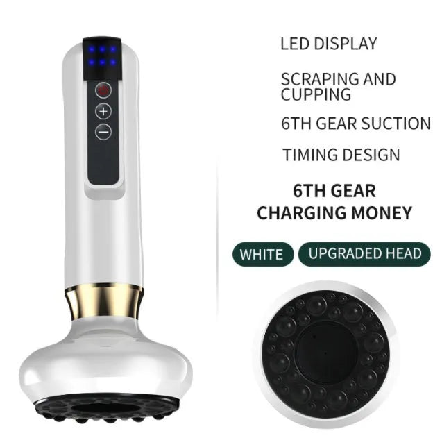 Green electric vacuum cupping massager with gua sha head on a white background.