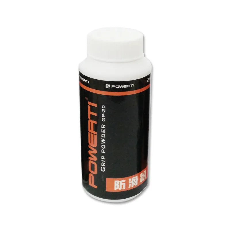 White magnesium carbonate sports anti-slip powder in a container for badminton and gym use.