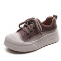 Women's cameo brown leather lace-up casual shoes with round toe and rubber sole
