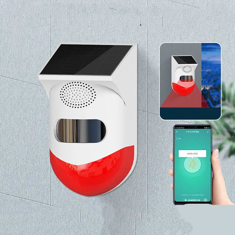 Solar-powered infrared security alarm with GSM and WiFi connectivity for outdoor installation