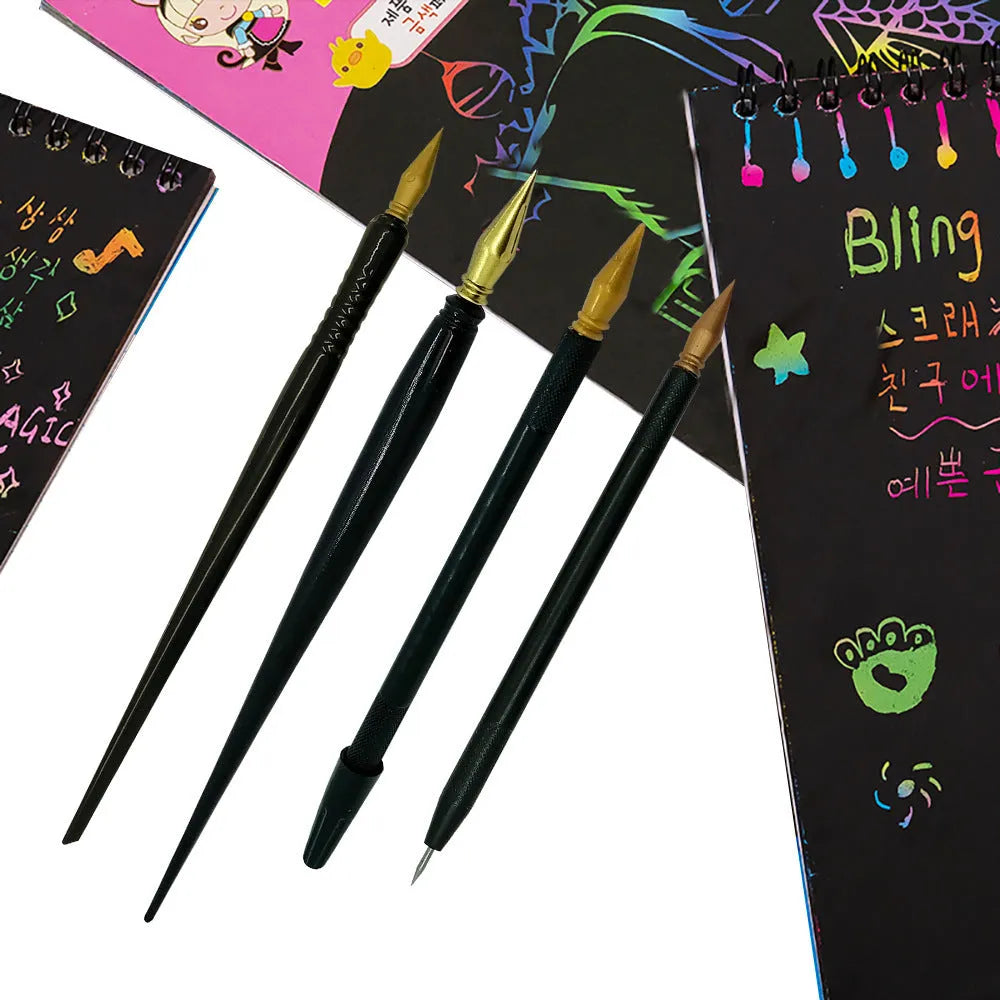 Children's scratch art pen with fine brush tip for scratch paper artwork