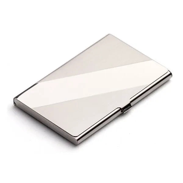 304 stainless steel business card case with laser geometric design measuring 92.5 x 58mm