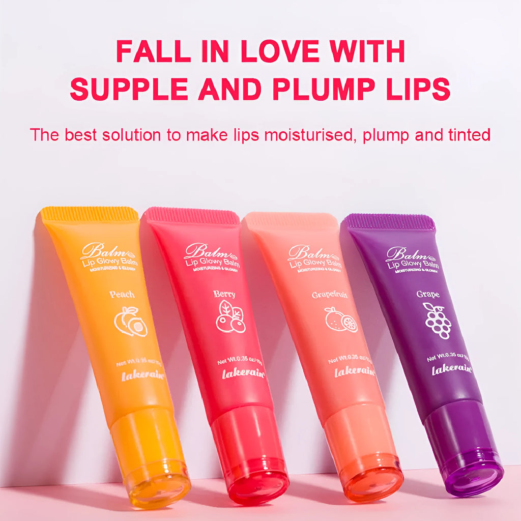 Women's fruity flavour lip gloss in yellow peach, berry, pomelo, and grape options
