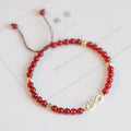 Hand-woven red agate beads bracelet with diamond-shaped beads in ethnic style