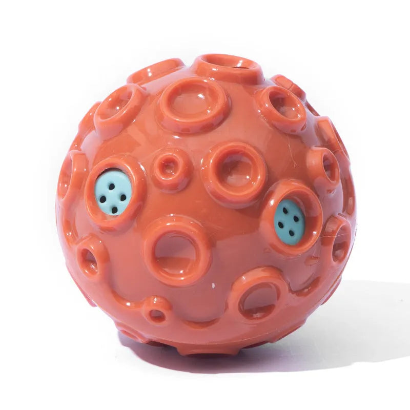 Colourful rubber dog toy ball with textured surface for chewing and teeth cleaning