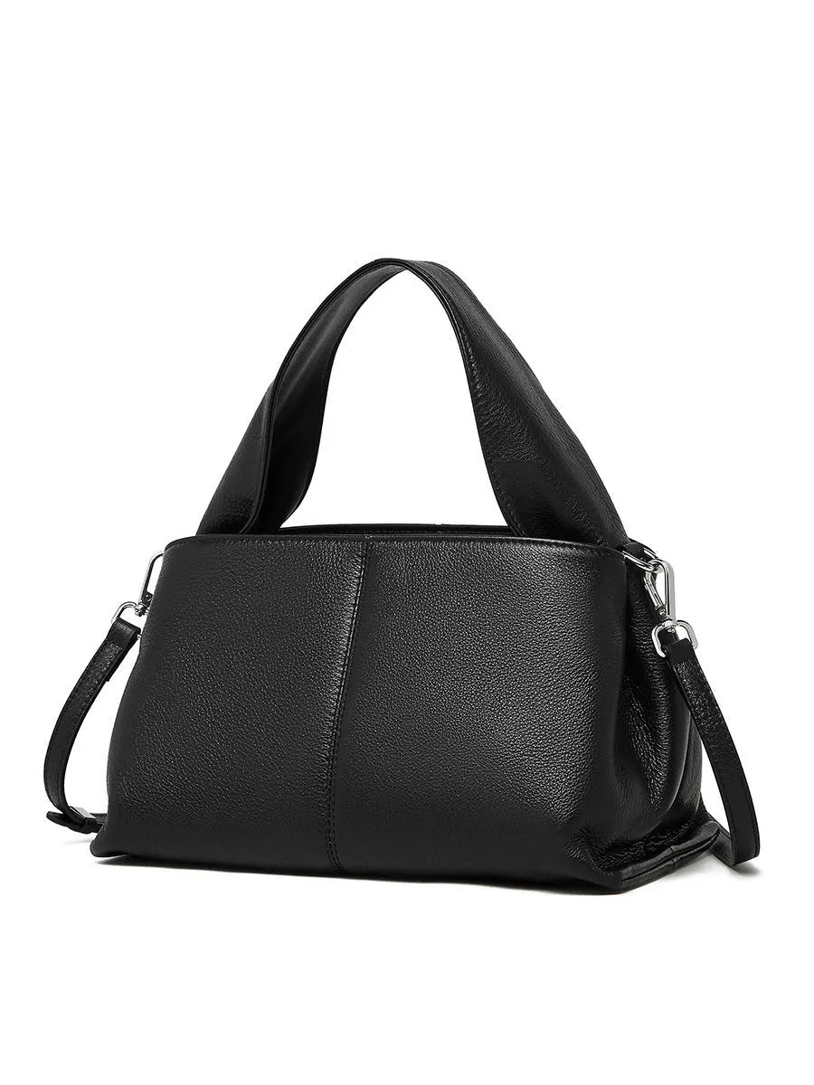 Genuine cowhide messenger bag in horizontal square shape with double shoulder straps and retro texture