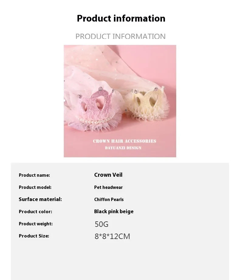 Pet wedding princess crown headdress for cats with cotton polyester construction and veil options