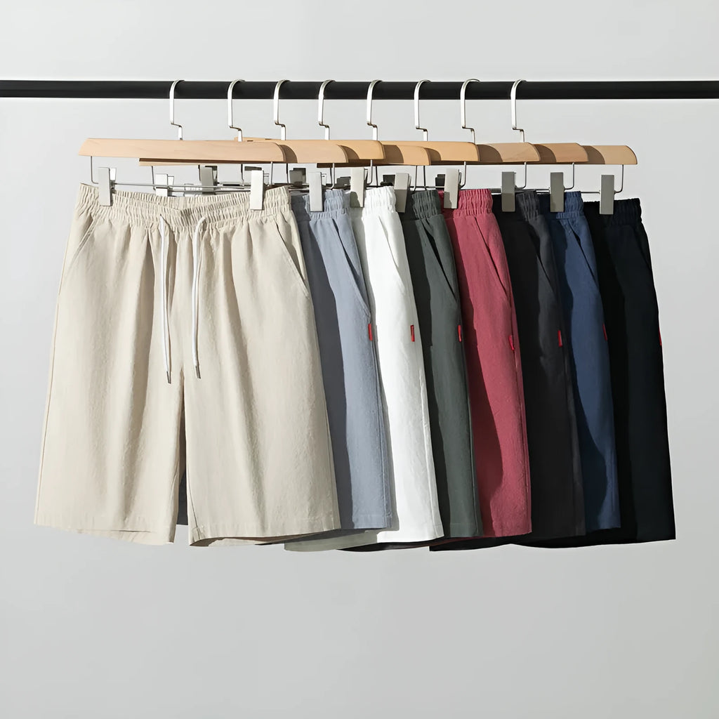 Casual cropped trousers in cotton-linen fabric with a drawstring waist, shown in a solid colour.