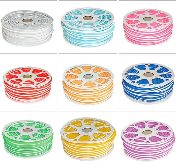 Flexible silicone neon light bar decorative seal strip showing 8mm width and available colour options